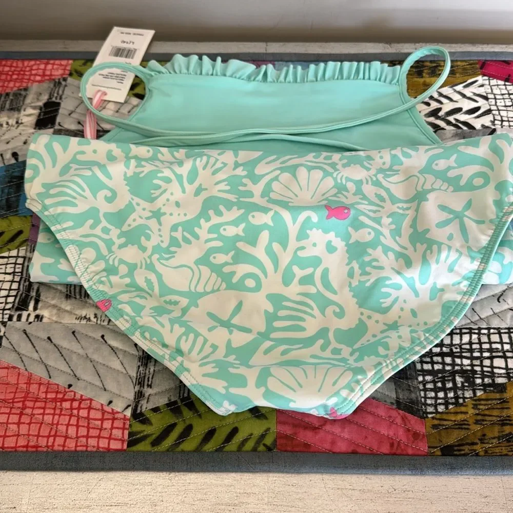 Vineyard Vines One Piece Bathing Suit Sealife Print Sz Large (14) NWT